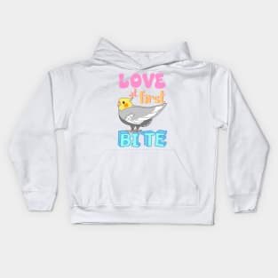 Love at first bite Cockatiel Funny Birb merch Parrot Kawaii Kids Hoodie